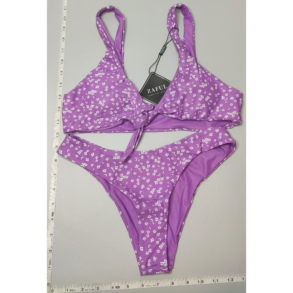 NWT ZAFUL Small Front tie Tankini Purple bikini set